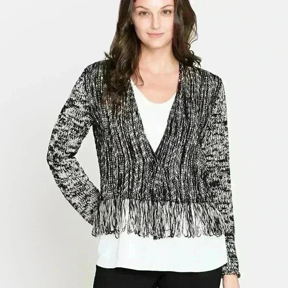 nic+zoe Fringe Worthy Jacket Black Petite Large - Picture 2 of 13